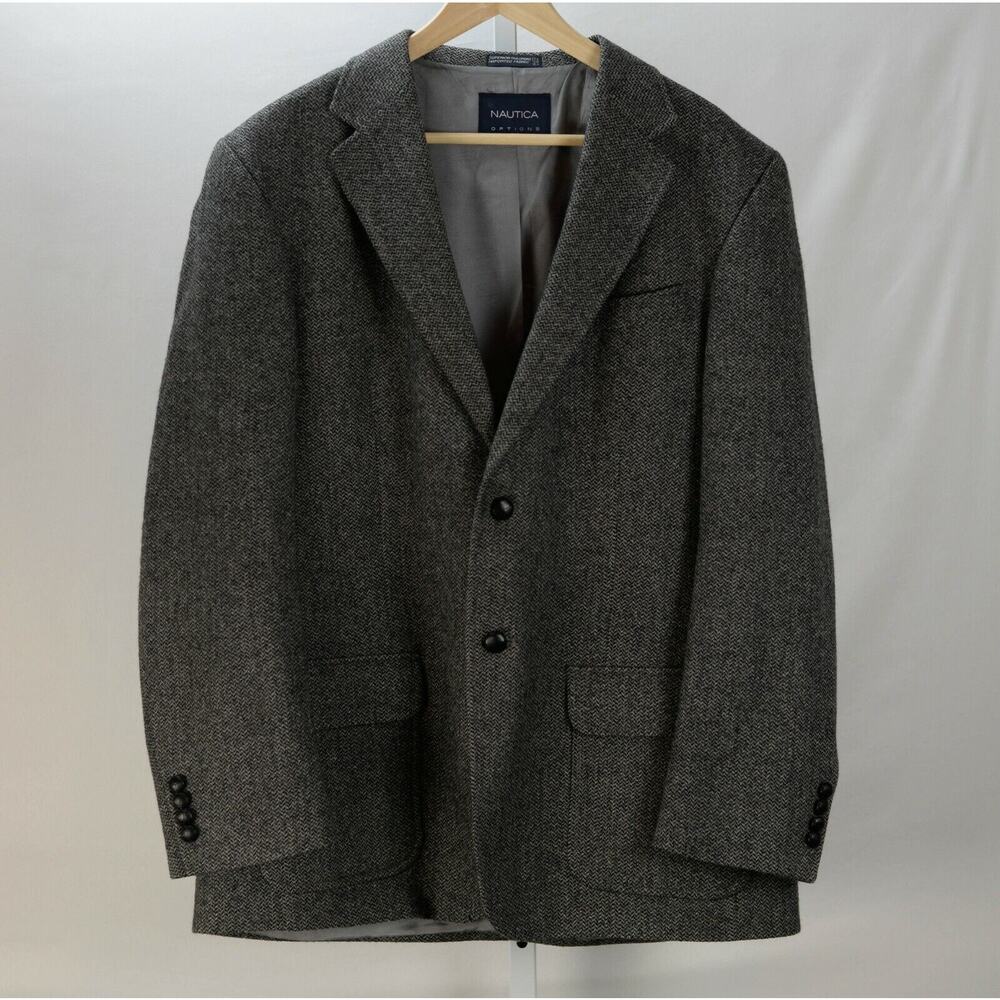 Nautica Options Gray Charcoal Black Blazer Herringbone Sport Coat Jacket 42R